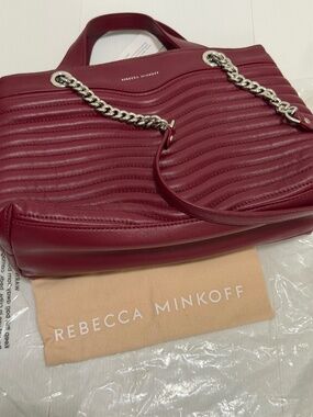 NWT Rebecca Minkoff MAB Quilt Leather Satchel Pinot Noir Red / Silver